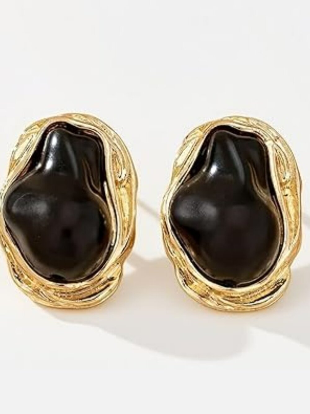 NEW Baroque Pearl Earrings Trendy Gold Black Pearl Statement Earrings Chunky